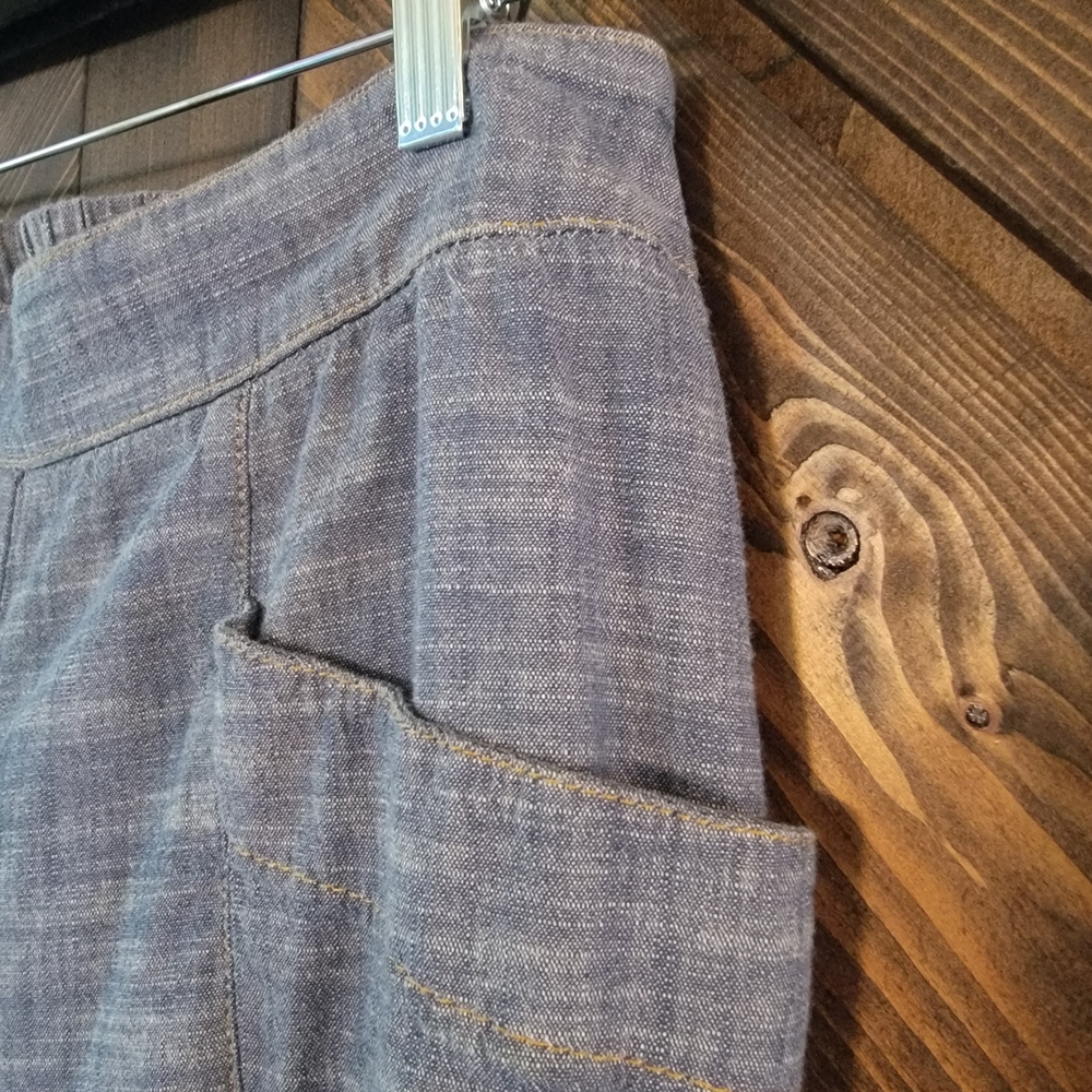 BOHO Chambray Wide Leg Baggy Cropped Pants M - Picture 4 of 6